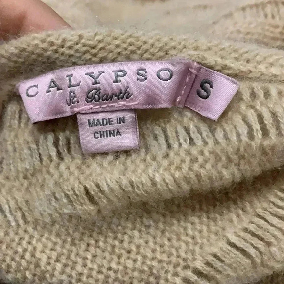 Calypso St Barth 100% Cashmere Tan Sleeveless Sweater-Poncho Shawl - Picture 6 of 7